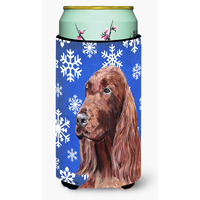 Irish Setter Blue Snowflake Winter Tall Boy Beverage Insulator Beverage Insulator Hugger