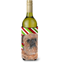 Brussels Griffon Candy Cane Christmas Wine Bottle Beverage Insulator Beverage Insulator Hugger