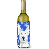 Bull Terrier Blue Snowflake Winter Wine Bottle Beverage Insulator Beverage Insulator Hugger