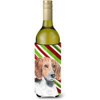 English Foxhound Candy Cane Christmas Wine Bottle Beverage Insulator Beverage Insulator Hugger