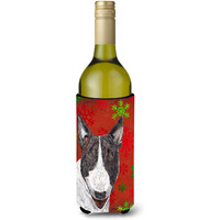 Bull Terrier Red Snowflake Christmas Wine Bottle Beverage Insulator Beverage Insulator Hugger