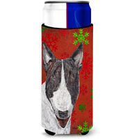 Bull Terrier Red Snowflake Christmas Ultra Beverage Insulators for slim cans