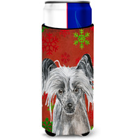 Chinese Crested Red Snowflake Christmas Ultra Beverage Insulators for slim cans