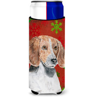 English Foxhound Red Snowflake Christmas Ultra Beverage Insulators for slim cans
