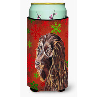 Boykin Spaniel Red Snowflake Christmas Tall Boy Beverage Insulator Beverage Insulator Hugger