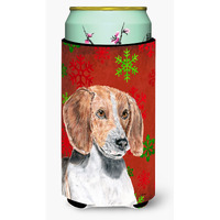 English Foxhound Red Snowflake Christmas Tall Boy Beverage Insulator Beverage Insulator Hugger