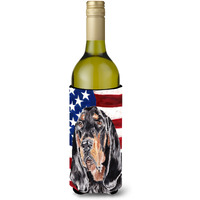Coonhound Black and Tan USA American Flag Wine Bottle Beverage Insulator Beverage Insulator Hugger