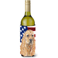 Cocker Spaniel Buff USA American Flag Wine Bottle Beverage Insulator Beverage Insulator Hugger