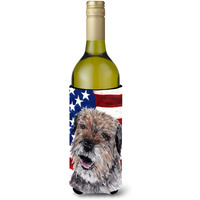 Border Terrier Mix USA American Flag Wine Bottle Beverage Insulator Beverage Insulator Hugger