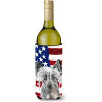 Chinese Crested USA American Flag Wine Bottle Beverage Insulator Beverage Insulator Hugger
