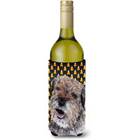 Border Terrier Halloween Candy Corn Wine Bottle Beverage Insulator Beverage Insulator Hugger