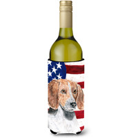 English Foxhound USA American Flag Wine Bottle Beverage Insulator Beverage Insulator Hugger