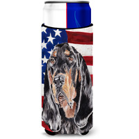 Coonhound Black and Tan USA American Flag Ultra Beverage Insulators for slim cans