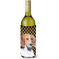 English Foxhound Halloween Candy Corn Wine Bottle Beverage Insulator Beverage Insulator Hugger