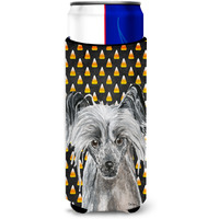Chinese Crested Halloween Candy Corn Ultra Beverage Insulators for slim cans