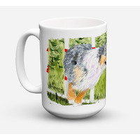 "Caroline's Treasures SS8885CM15 Australian Shepherd Microwavable Ceramic Coffee Mug, 15 oz, Multicolor"