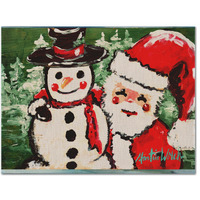 "Caroline's Treasures MW1167PLMT Friends Snowman And Santa Claus Fabric Placemat, Multicolor"