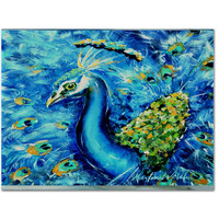 "Caroline's Treasures MW1166PLMT Peacock Straight Up In Blue Fabric Placemat, Multicolor"
