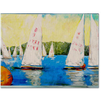 "Caroline's Treasures MW1094PLMT Sailboats Round The Mark Fabric Placemat, Multicolor"