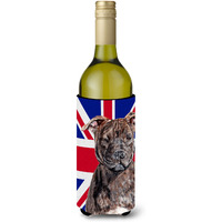 Staffordshire Bull Terrier Staffie with English Union Jack British Flag Wine Bottle Koozie Hugger SC9882LITERK
