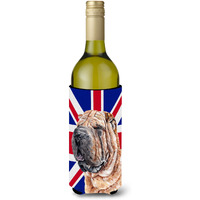 Shar Pei with English Union Jack British Flag Wine Bottle Beverage Insulator Hugger SC9892LITERK