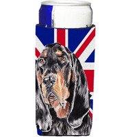 Black and Tan Coonhound with Engish Union Jack British Flag Ultra Beverage Insulators for slim cans SC9869MUK