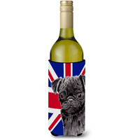 Pug with English Union Jack British Flag Wine Bottle Beverage Insulator Hugger SC9823LITERK