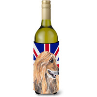 Afghan Hound with English Union Jack British Flag Wine Bottle Beverage Insulator Hugger SC9814LITERK