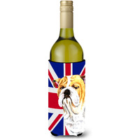Bulldog English with English Union Jack British Flag Wine Bottle Beverage Insulator Hugger SC9831LITERK