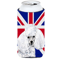 White Toy Poodle with English Union Jack British Flag Tall Boy Beverage Insulator Hugger SC9886TBC