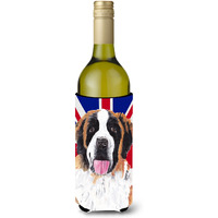 Saint Bernard with English Union Jack British Flag Wine Bottle Beverage Insulator Hugger SC9839LITERK