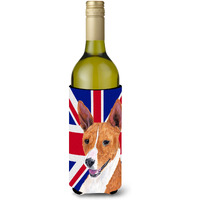 Basenji with English Union Jack British Flag Wine Bottle Beverage Insulator Hugger SC9844LITERK