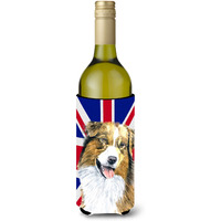 Australian Shepherd with English Union Jack British Flag Wine Bottle Beverage Insulator Hugger SC9854LITERK