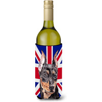 German Pinscher with English Union Jack British Flag Wine Bottle Beverage Insulator Hugger SC9872LITERK