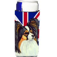 Papillon with English Union Jack British Flag Ultra Beverage Insulators for slim cans LH9503MUK