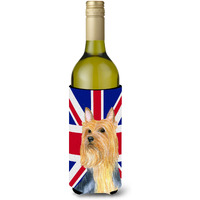 Silky Terrier with English Union Jack British Flag Wine Bottle Beverage Insulator Hugger LH9468LITERK