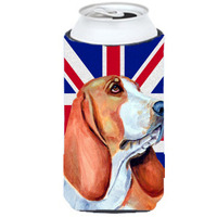 Basset Hound with English Union Jack British Flag Tall Boy Beverage Insulator Hugger LH9484TBC