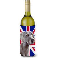 Weimaraner with English Union Jack British Flag Wine Bottle Beverage Insulator Hugger LH9493LITERK