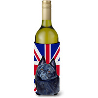 Schipperke with English Union Jack British Flag Wine Bottle Beverage Insulator Hugger LH9491LITERK