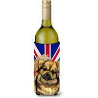 Tibetan Spaniel with English Union Jack British Flag Wine Bottle Beverage Insulator Hugger LH9499LITERK