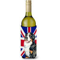 Bernese Mountain Dog with English Union Jack British Flag Wine Bottle Beverage Insulator Hugger LH9486LITERK