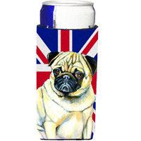 Pug with English Union Jack British Flag Ultra Beverage Insulators for slim cans LH9494MUK
