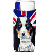 Basset Hound with English Union Jack British Flag Ultra Beverage Insulators for slim cans LH9481MUK
