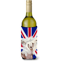 Chinese Crested with English Union Jack British Flag Wine Bottle Beverage Insulator Hugger LH9501LITERK