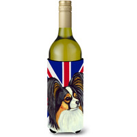 Papillon with English Union Jack British Flag Wine Bottle Beverage Insulator Hugger LH9503LITERK