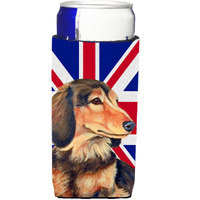 Dachshund with English Union Jack British Flag Ultra Beverage Insulators for slim cans LH9502MUK