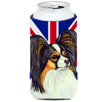 Papillon with English Union Jack British Flag Tall Boy Beverage Insulator Hugger LH9503TBC