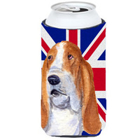 Basset Hound with English Union Jack British Flag Tall Boy Beverage Insulator Hugger SS4970TBC