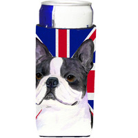 Boston Terrier with English Union Jack British Flag Ultra Beverage Insulators for slim cans SS4958MUK