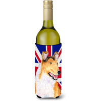 Collie Smooth with English Union Jack British Flag Wine Bottle Beverage Insulator Hugger SS4912LITERK